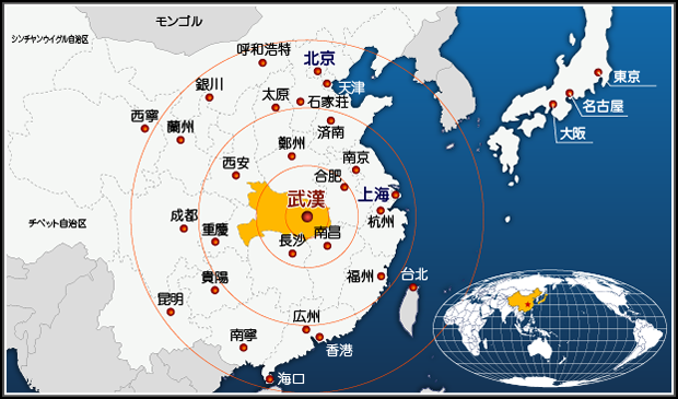 中国武漢市の地図